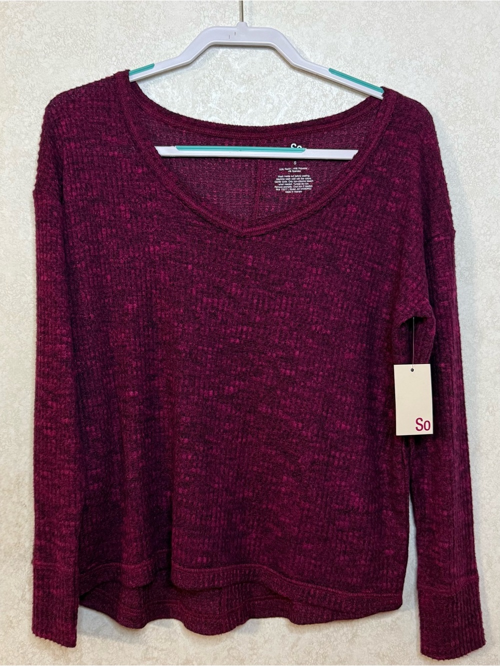 SO Burgundy V-Neck Knit Sweater
